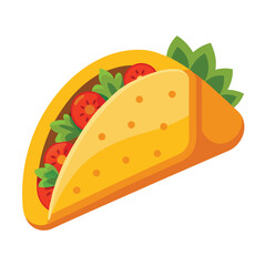 A colorful taco filled with tomatoes and greens, emphasizing food design.
