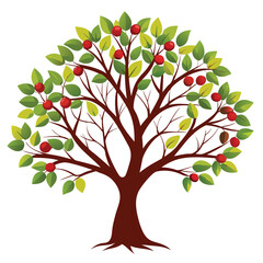 Fototapeta premium A stylized tree with green leaves and red fruit, representing nature and growth.