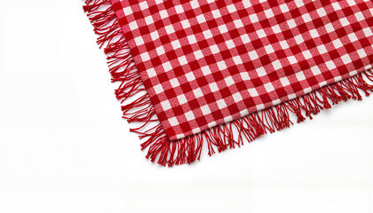 Red and white checkered tablecloth with fringed edges