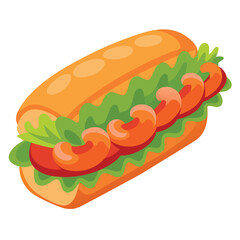 A colorful hot dog with toppings, showcasing a classic food item.