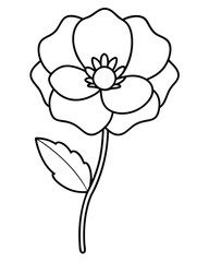 A simple black and white illustration of a flower with layered petals and a central bloom.