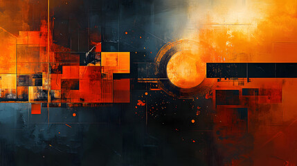 Orange tech-inspired abstract art with glowing accents and dynamic geometric shapes.Orange tech-inspired abstract art with glowing accents and dynamic geometric shapes.