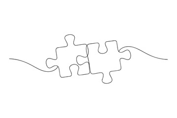 jigsaw puzzle piece with missing piece. Continuous Line Drawing of Two Puzzle Pieces: Representing Business Strategy, Problem Solving, and Creative Thinking