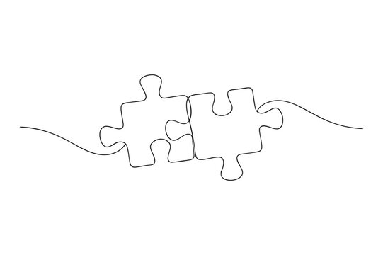 recommend clip art: jigsaw puzzle piece with missing piece. Continuous Line Drawing of Two Puzzle Pieces: Representing Business Strategy, Problem Solving, and Creative Thinking