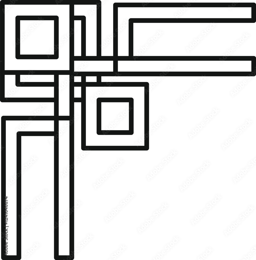 Poster intricate geometric design featuring interconnected lines and squares, creating a modern abstract vi
