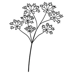 A simple line drawing of a flowering plant with multiple stems and blossoms.