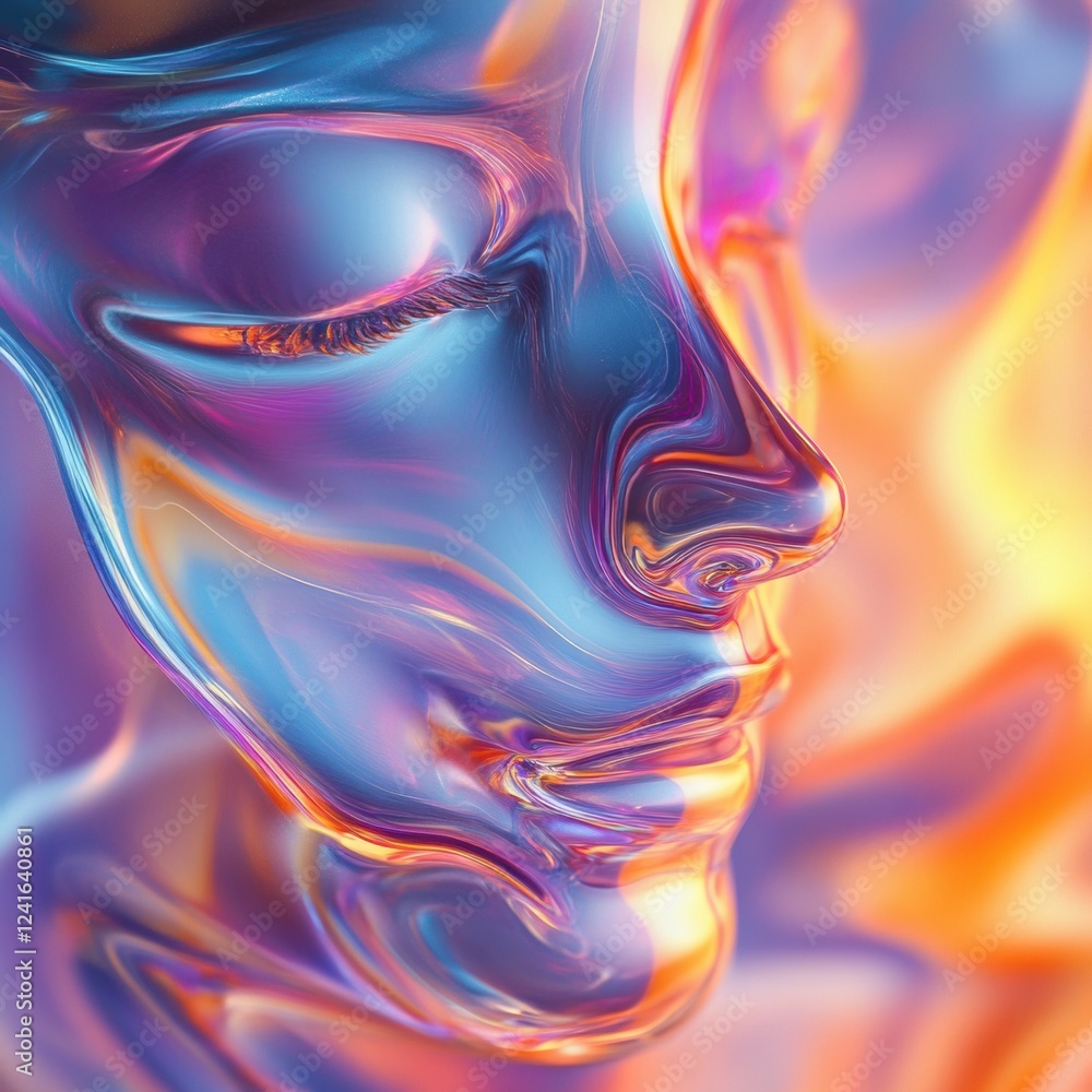 Aufkleber artistic portrayal of a translucent face with vibrant colors radiating warmth and depth in a surreal