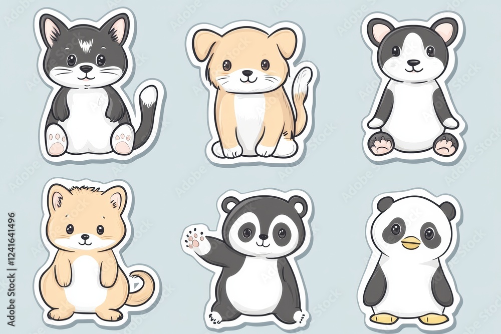 Aufkleber cute animal stickers featuring various adorable designs and playful expressions for creative project