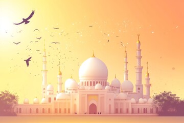 Majestic White Mosque at Sunrise, A Stunning Architectural Masterpiece