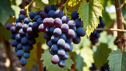 Big bunches of grapes grow in the garden
