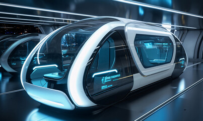 Obraz premium Autonomous transport vehicle of the future. The passenger capsule will move inside the tunnel.