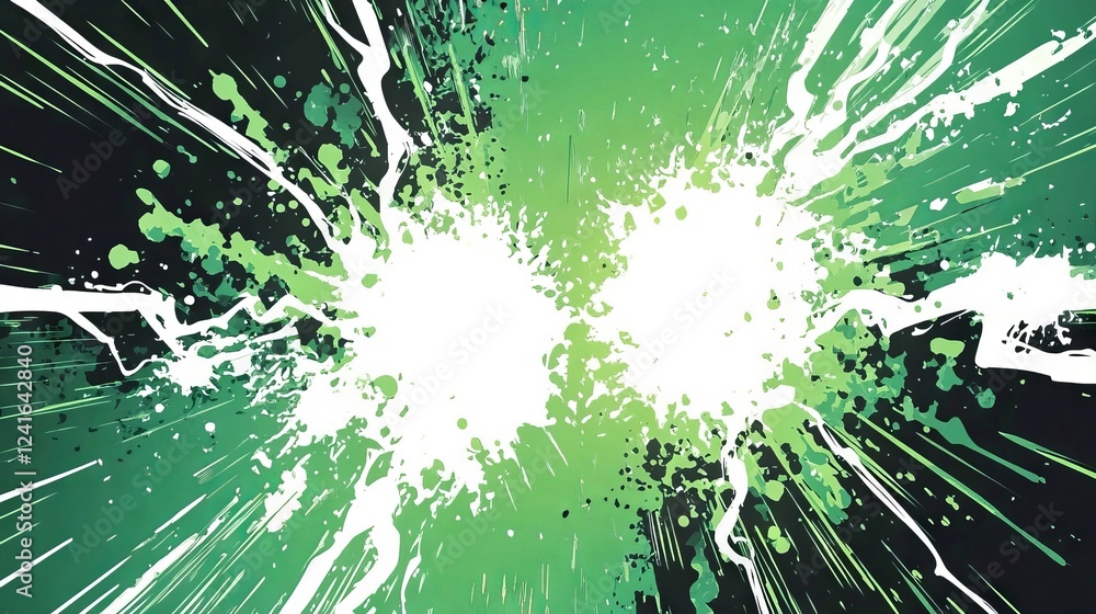 Poster bright green explosion with dynamic splashes and energetic lines creating an eye-catching visual eff