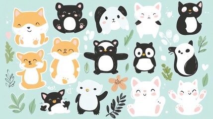 Cute animal stickers featuring various designs of playful creatures on a light background ideal for crafts and decoration. Generative AI