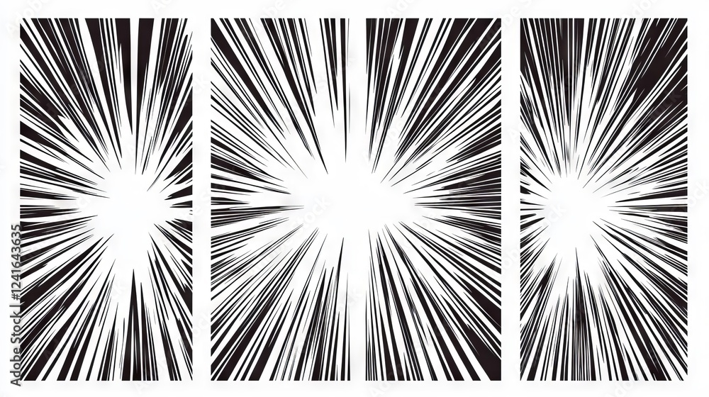 Poster dynamic burst of lines creating a striking visual effect in black and white