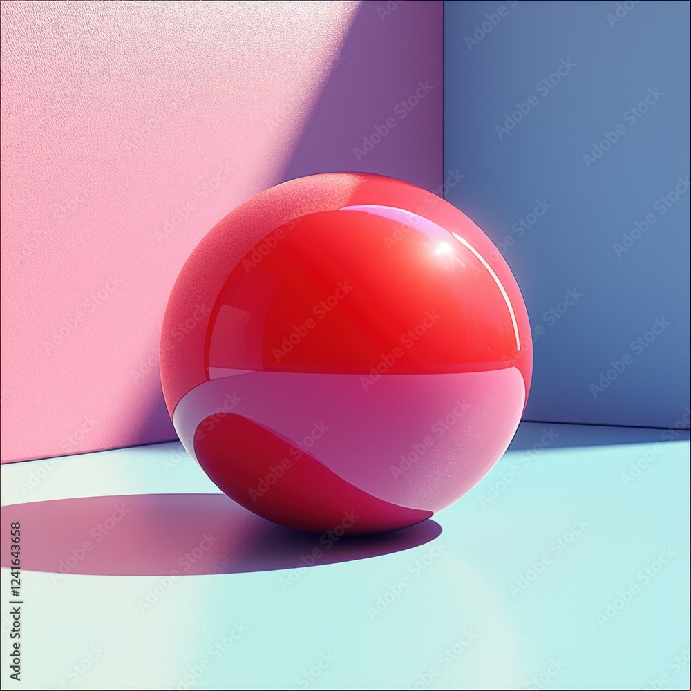 Poster dynamic red and pink sphere abstract setting 3d modern environment eye-level view creative design co