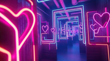 A glowing digital maze suspended in mid-air