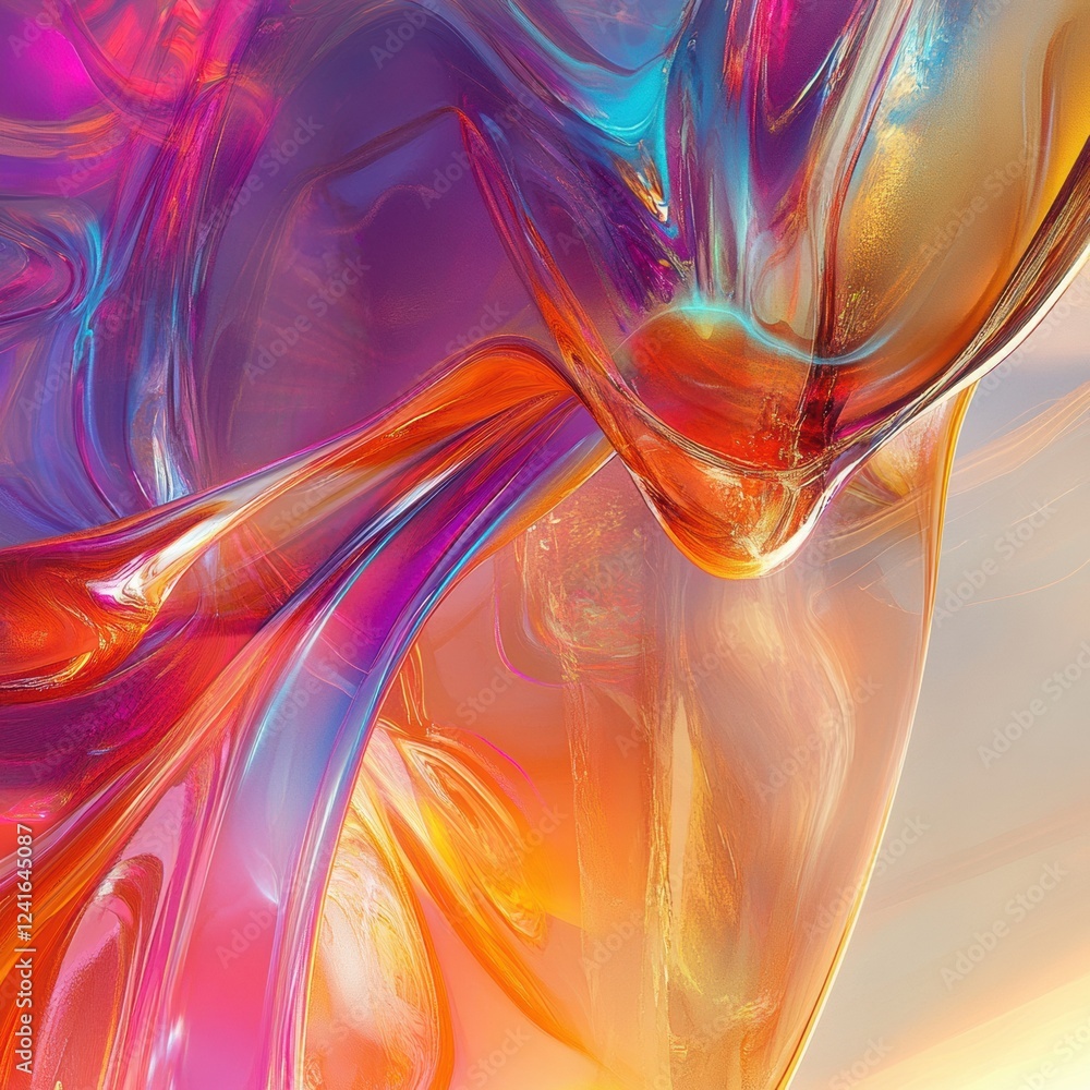 Poster colorful abstract design with flowing shapes and vibrant hues in a digital artwork. generative ai