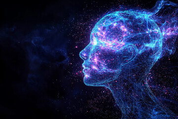 Naklejka premium surreal representation of consumer mind, depicted as glowing, interconnected network of energy and stars, symbolizing thoughts and ideas