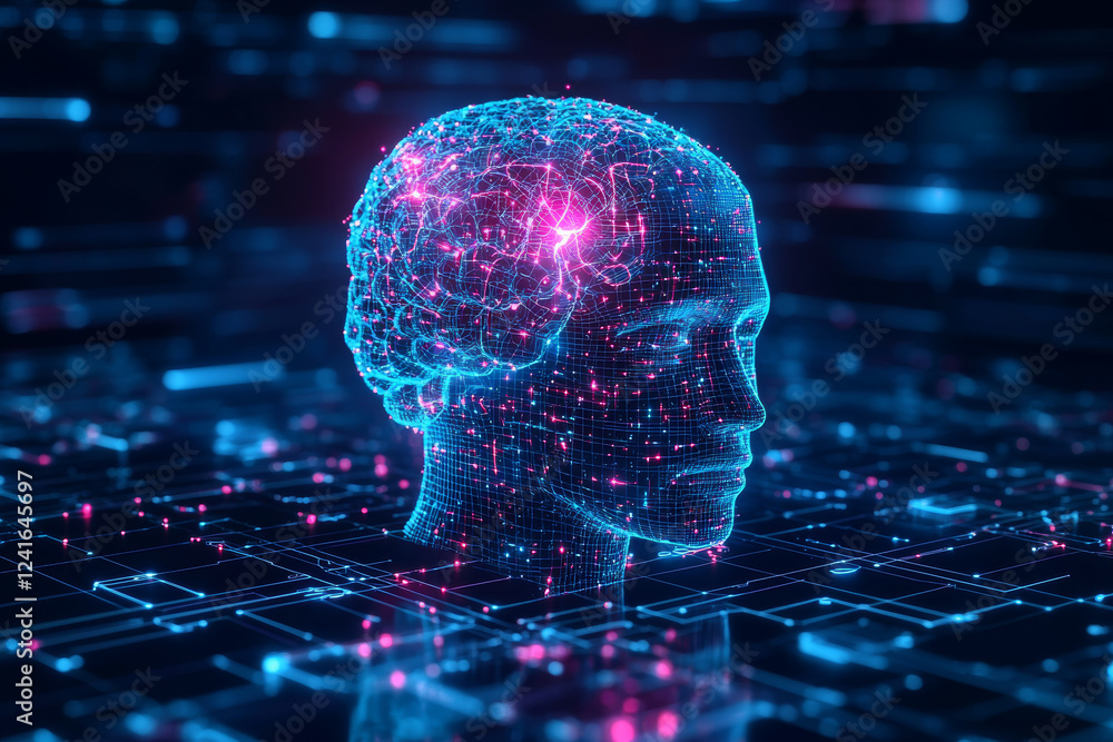 Aufkleber digital representation of human brain with glowing connections, symbolizing artificial intelligence 