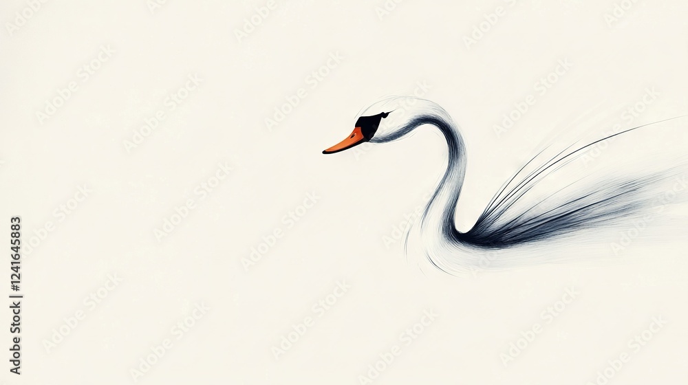 Sticker   A white swan with a black neck and orange beak gracefully soars through the sky, its wings fully extended