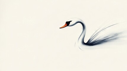 Fototapeta premium A white swan with a black neck and orange beak gracefully soars through the sky, its wings fully extended