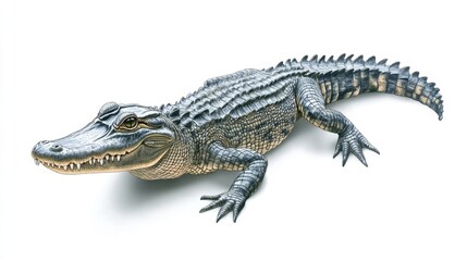 Naklejka premium Detailed illustration of a crocodile showcasing its intricate features and textures in a dynamic pose at a natural setting