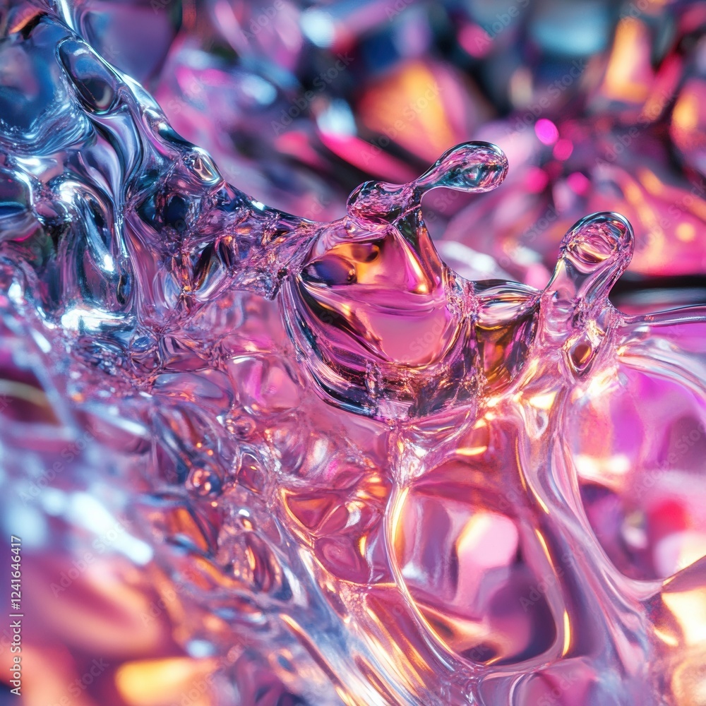 Poster colorful water droplets creating ripples and reflections in a vibrant abstract background. generativ