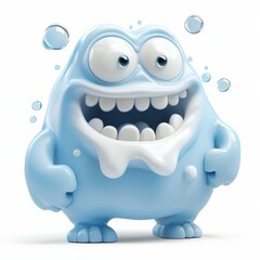 Fototapeta premium soap monster with a glossy, smooth body, foamy details, and a clean fresh smile, isolated on white