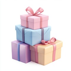 Fototapeta premium stack of three beautifully wrapped gift boxes in different sizes and colors, isolated on white