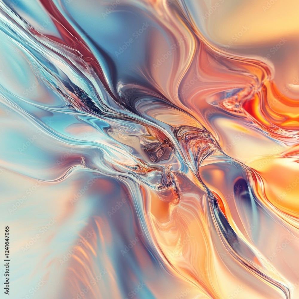 Poster colorful abstract composition showing fluid shapes and vibrant hues blending together in a dynamic d