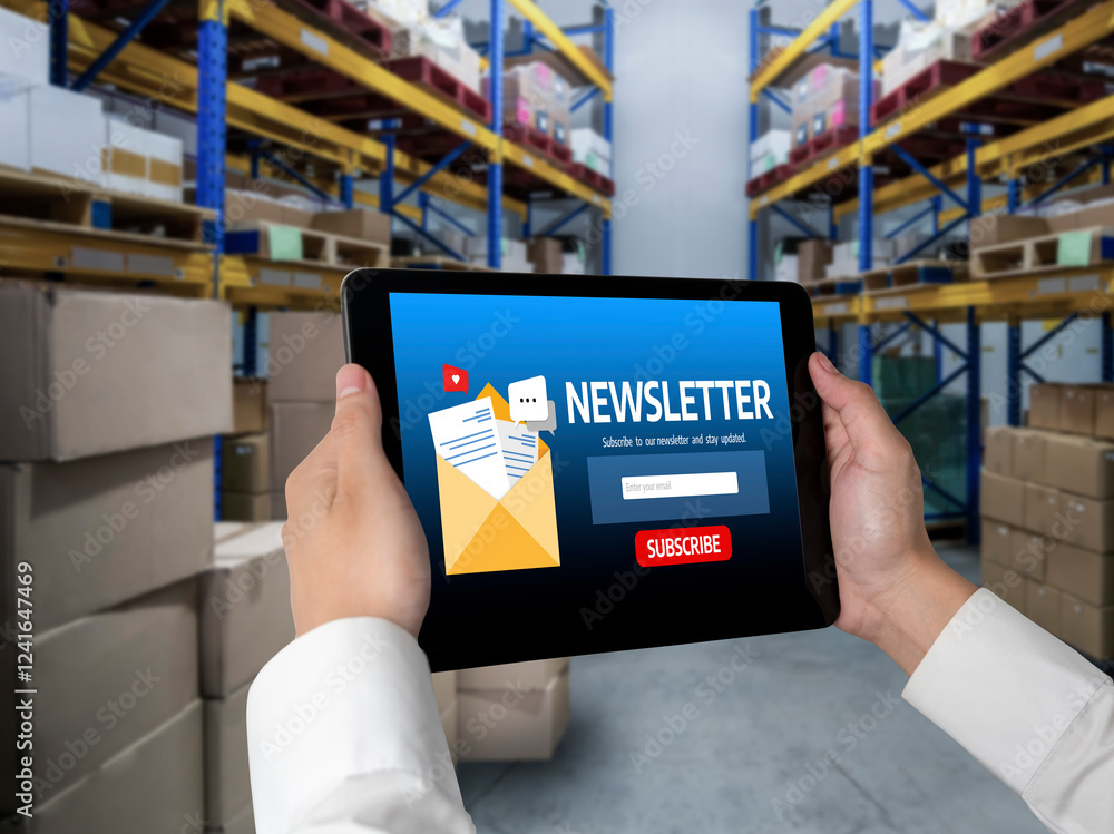 Poster newsletter signup page on computer for customer to subscribe snugly newsletter update information to