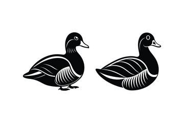 Mandarin Duck Silhouette Vector Bundle,  Mandarin Duck Silhouette Vector Bird, Animal, Black and White Mandarin Duck Vector