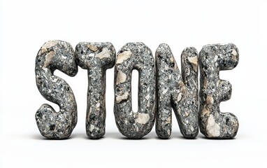 of the word STONE made from rough granite texture, isolated on white