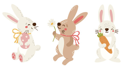 Easter clipart vector, Spring elements, egg, bunny, chicken, plants