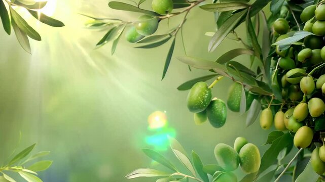 Green olive branch and olive frame