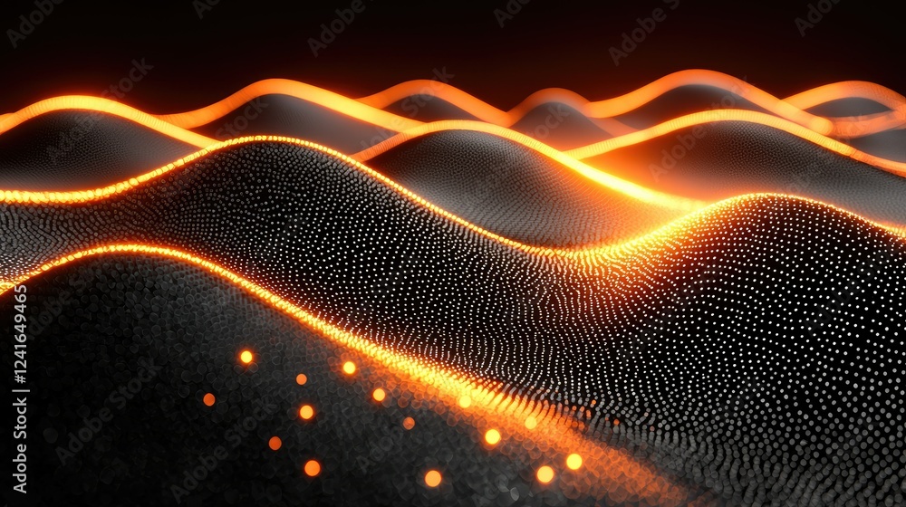 Poster abstract orange glowing waves of particle data