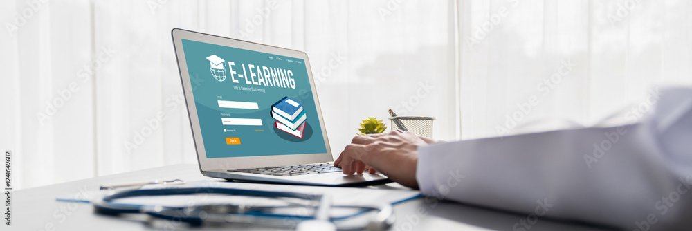 Poster e-learning website with brisk sofware for student to study online on the internet network