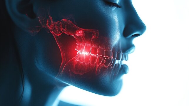 woman with a painful mouth and jaw.