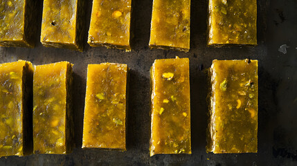 Pistachio and apricot energy bars with a chewy texture and a touch of sweetness from dried apricots.