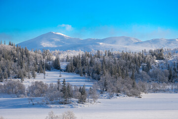 Winter landscape with mountains in Storlien, Sweden