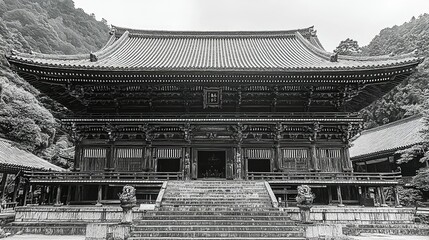 Ancient Japanese Temple Architecture Mountain Setting
