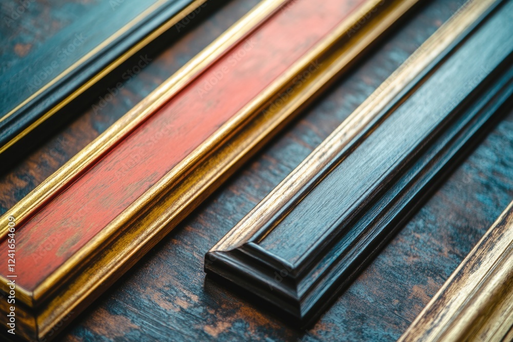 Poster A collection of picture frames in various colors arranged on a table