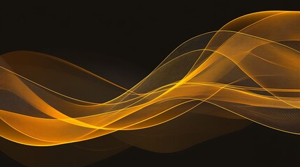 Abstract Golden Waves Flowing Dark Background