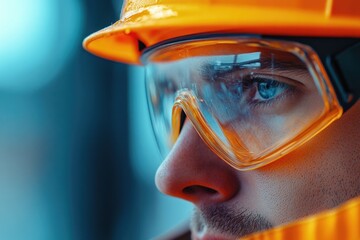 A person wearing safety gear on a construction or industrial site