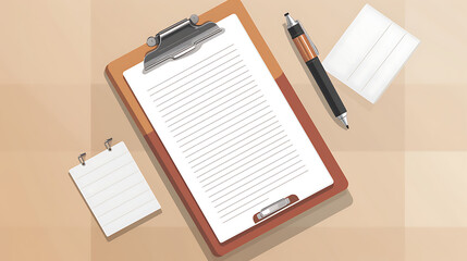 A clipboard with a pen and a piece of paper on it