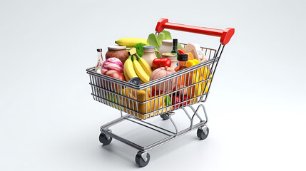 A shopping cart full of fruits and vegetables