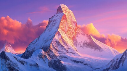 Obraz premium Majestic Snow-Capped Mountain Peak at Sunrise with Vibrant Sky