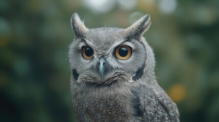 Obraz premium Close-up shot of an owl's face with trees in the background