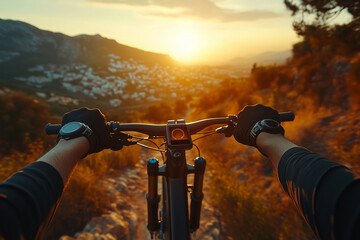 Breathtaking sunset mountain biking adventure through autumn trails