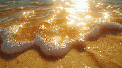 Close-up of sandy beach featuring sunscreen ad setup